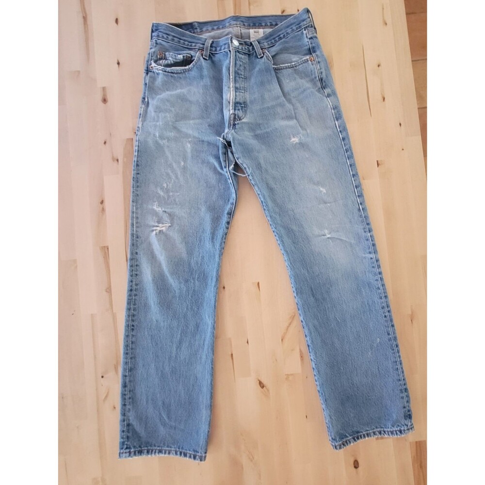 Mens Levis 501XX Button Fly Jeans 34x32 Light Wash Straight Leg Cotton H Vtg